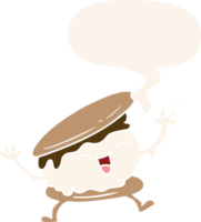 smore cartoon with speech bubble in retro style png