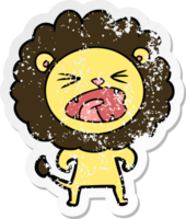 autocollant en détresse d'un lion en colère de dessin animé png