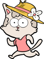 feliz gato de dibujos animados trotando con sombrero png