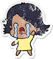 distressed sticker of a cartoon woman crying png