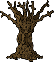 árbol espeluznante de dibujos animados de ilustración con textura grunge png