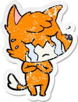 distressed sticker of a crying fox cartoon png