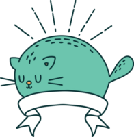 scroll banner with tattoo style happy cat png