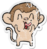 distressed sticker of a crazy cartoon monkey png