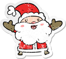 distressed sticker of a cartoon santa claus png