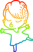 rainbow gradient line drawing of a cartoon pretty hipster girl png