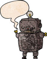 cartoon robot with speech bubble in retro texture style png