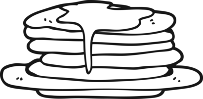 hand drawn black and white cartoon stack of pancakes png