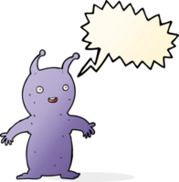 Cartoon glücklicher kleiner Alien mit Sprechblase png