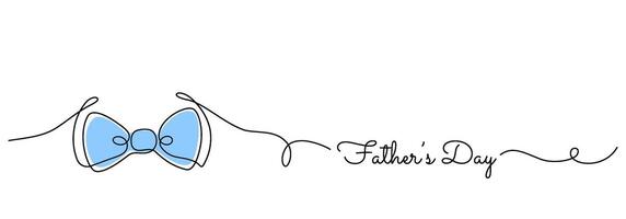 Father's Day one line art banner with a man blue bow tie abstract drawing and hand drawn style text vector