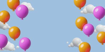 Children's day 3d background with colorful balloons flying in the sky with clouds and copy space vector