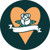 imagen icónica de estilo tatuaje de una rosa de corazón y pancarta png