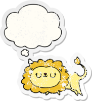cartoon lion with thought bubble as a distressed worn sticker png