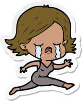 sticker of a cartoon girl crying whilst running png