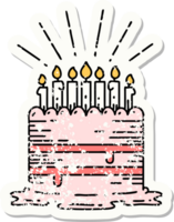 worn old sticker of a tattoo style birthday cake png