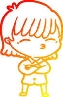 warm gradient line drawing of a cartoon woman png