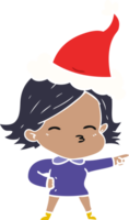 hand drawn flat color illustration of a woman pointing wearing santa hat png