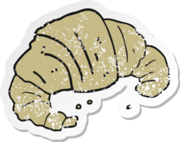 pegatina retro angustiada de un croissant de dibujos animados png