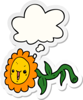 cartoon flower with thought bubble as a printed sticker png