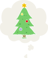 cartoon christmas tree with thought bubble in retro style png