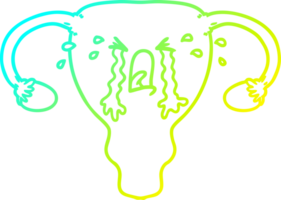 cold gradient line drawing of a cartoon uterus crying png