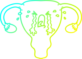 cold gradient line drawing of a cartoon uterus crying png