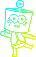 frío degradado línea dibujo de un contento dibujos animados robot bailando png