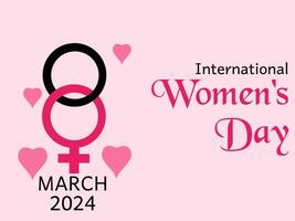 Celebration of International Women's Day on March 8, simple design of gender symbols tied to the number eight, isolated on a pink background vector