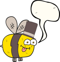 main tiré discours bulle dessin animé abeille portant chapeau png