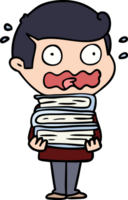 cartone animato uomo con libri totalmente stressato su png