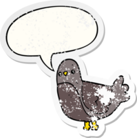 dibujos animados pájaro con habla burbuja afligido afligido antiguo pegatina png