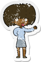 retro distressed sticker of a cartoon woman gesturing png