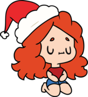 main tiré Noël dessin animé de kawaii fille png