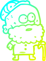 cold gradient line drawing of a old man with walking stick and flat cap png