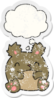 cartoon bear with thought bubble as a distressed worn sticker png