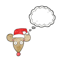 hand drawn thought bubble textured cartoon mouse in christmas hat png