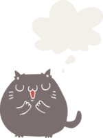 happy cartoon cat with thought bubble in retro style png