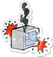 retro distressed sticker of a cartoon exploding microwave png