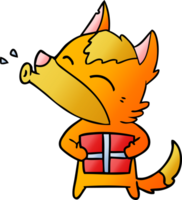 fox cartoon character with present png