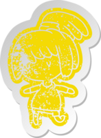 distressed old cartoon sticker of a cute kawaii girl png