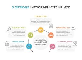 Infographic template with 5 options with text and icons vector