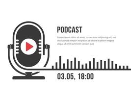 Podcast banner with microphone and sound wave vector