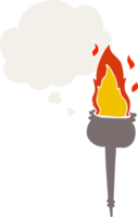 cartoon flaming chalice with thought bubble in retro style png