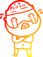 warm gradient line drawing of a cartoon bearded man crying png