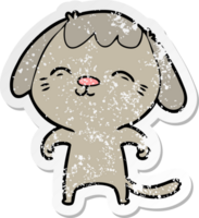 distressed sticker of a happy cartoon dog png