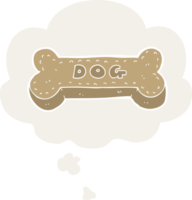 cartoon dog biscuit with thought bubble in retro style png