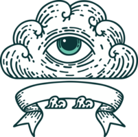 traditional tattoo with banner of an all seeing eye cloud png