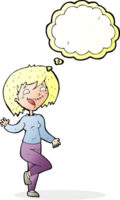 mulher rindo dos desenhos animados com balão de pensamento png