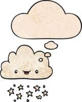 dibujos animados tormenta nube con pensamiento burbuja en grunge textura estilo png