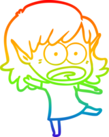 rainbow gradient line drawing of a cartoon shocked elf girl png